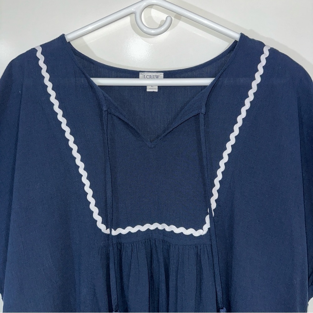 J. Crew Factory Navy Blue And White Fringe Tunic/Coverup - Picture 3 of 7